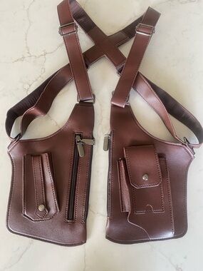 Men's Brown Crossbody travel Harness Bag with Multiple Pockets.